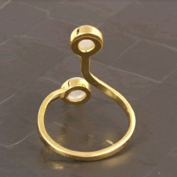 Blue fire moonstone double ring - Picture 3 of 7